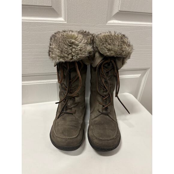 Sam Edelman Brown Suede Faux Fur Lined Winter Boots Lace-Up 6.5M - Picture 3 of 14